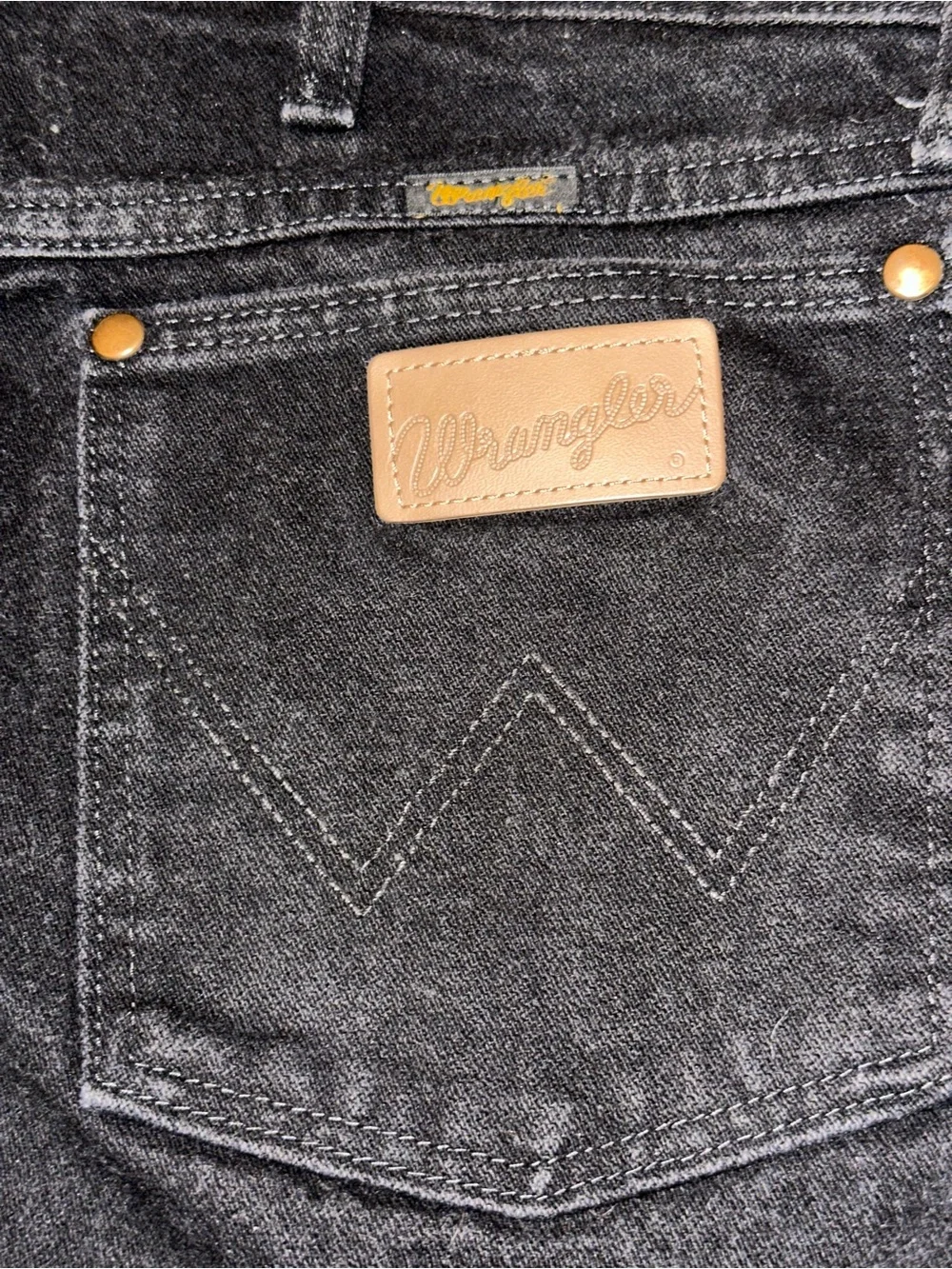 Wrangler Black Denim Back Pocket with Tan Patch - excellent used condition - Picture 5 of 7